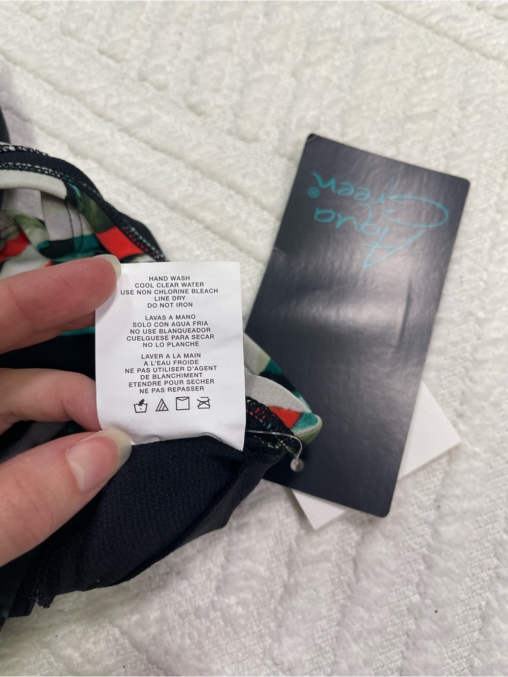 Aqua Green Black Tropical Print Swim Top with Green & Red - Picture 3 of 12